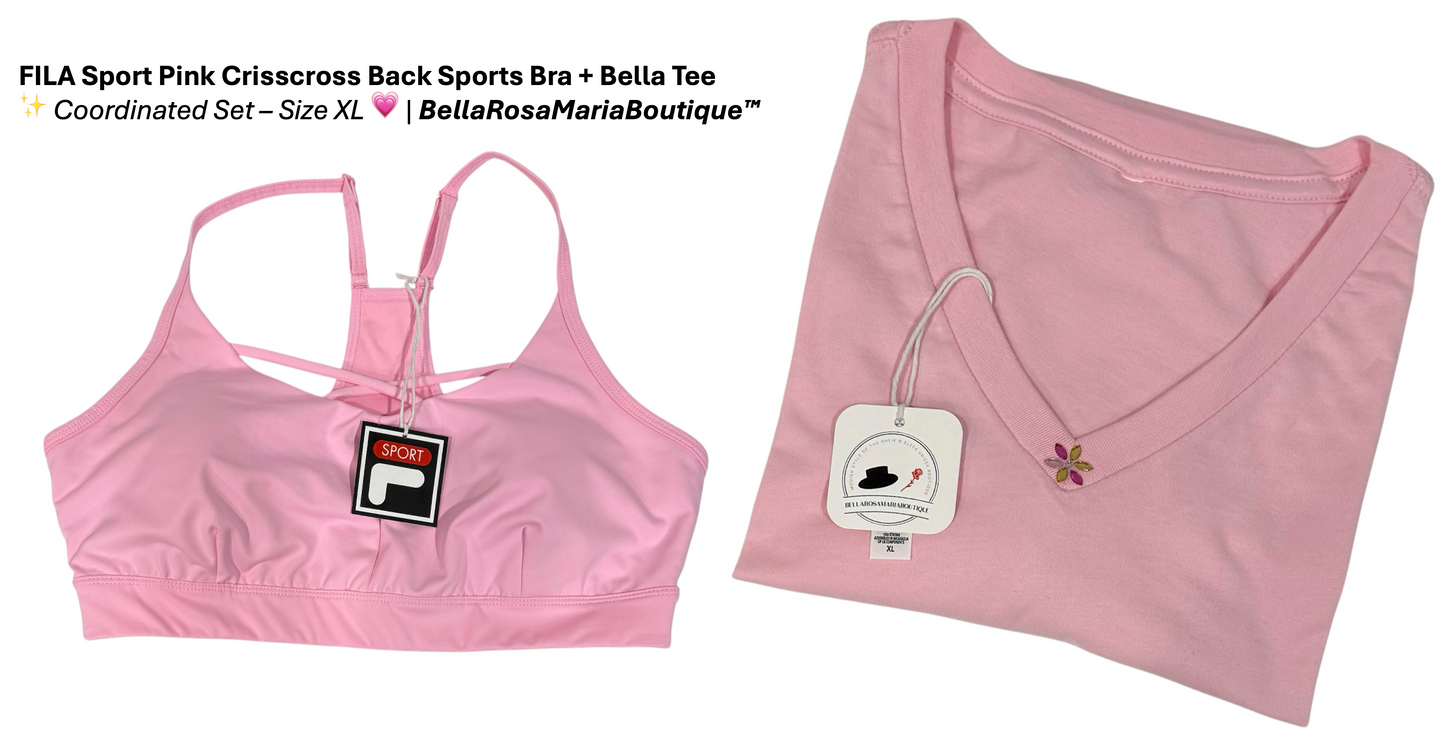 FILA Sport Pink Crisscross Back Sports Bra Set - XL | BellaRosaMariaBoutique