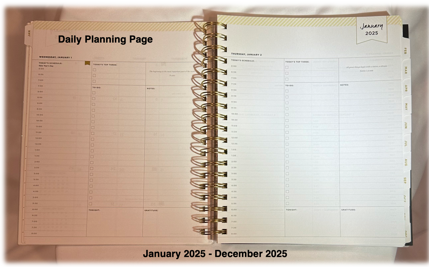 Day Designer 2025 | Large 8x10 | Daily/Monthly Planner & Gold Pen Set | Yellow