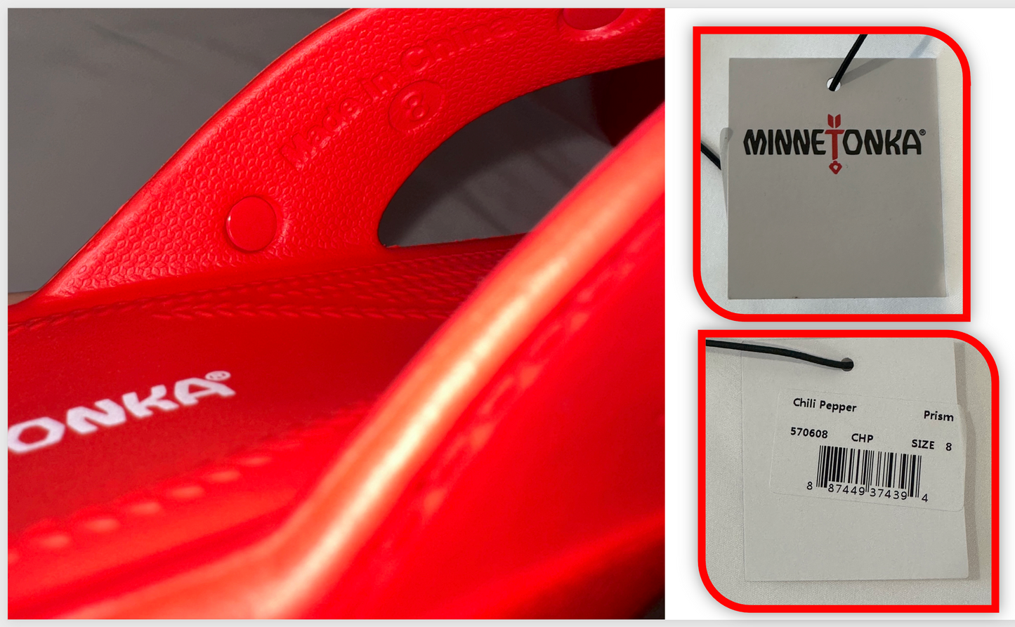 Minnetonka Silverthorne Prism Red Thong Sandal Size-8 Wide Width Women's