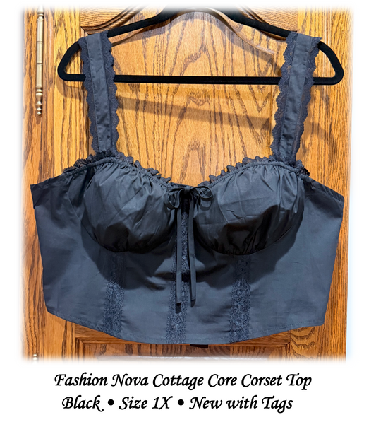 Fashion Nova Cottage Core Corset Top – Black | Size 1X | BellaRosaMariaBoutique™ Exclusive | NWT