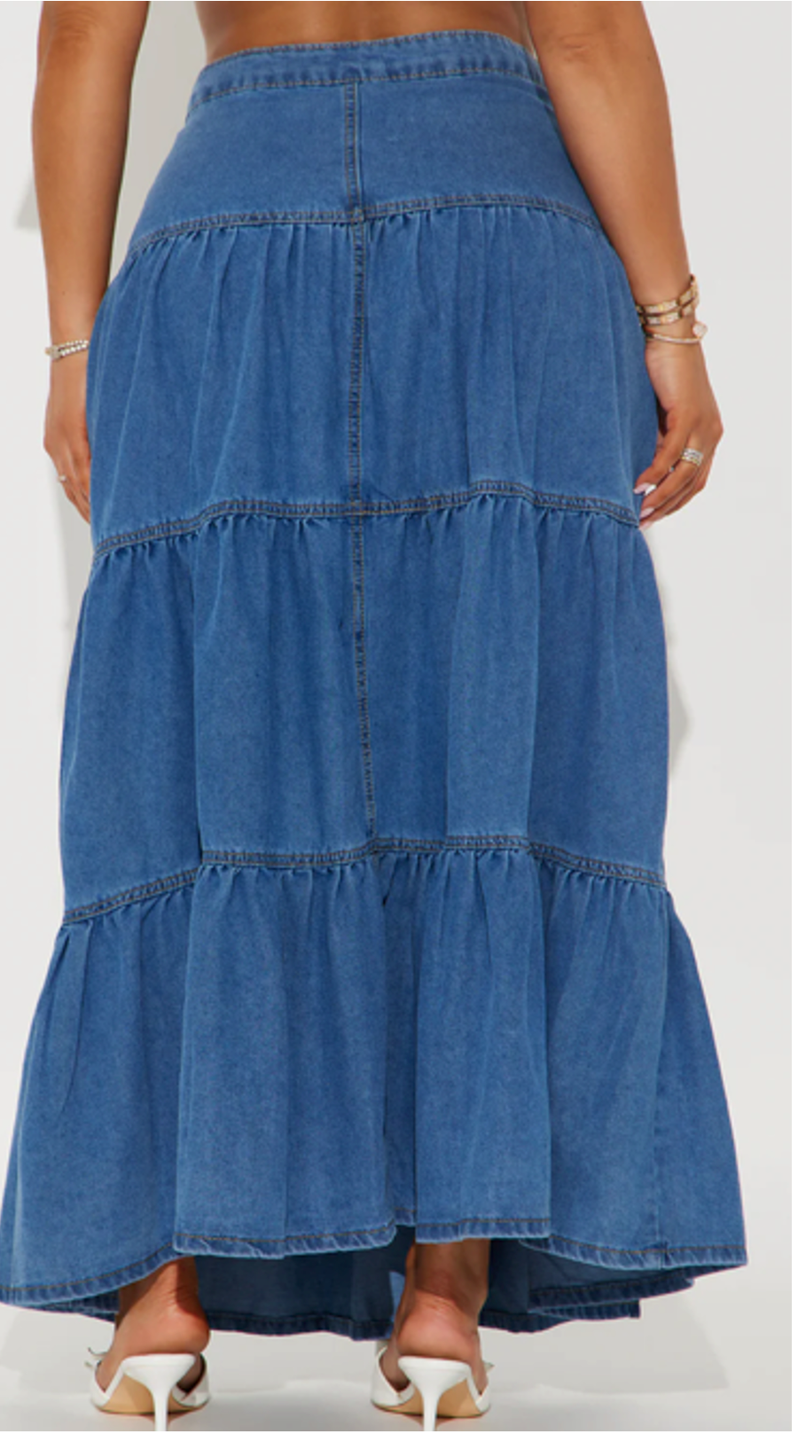 Fashion Nova Doreen Tiered Denim Maxi Skirt – Medium Wash | Size 1X | BellaRosaMariaBoutique™ Exclusive | NWT