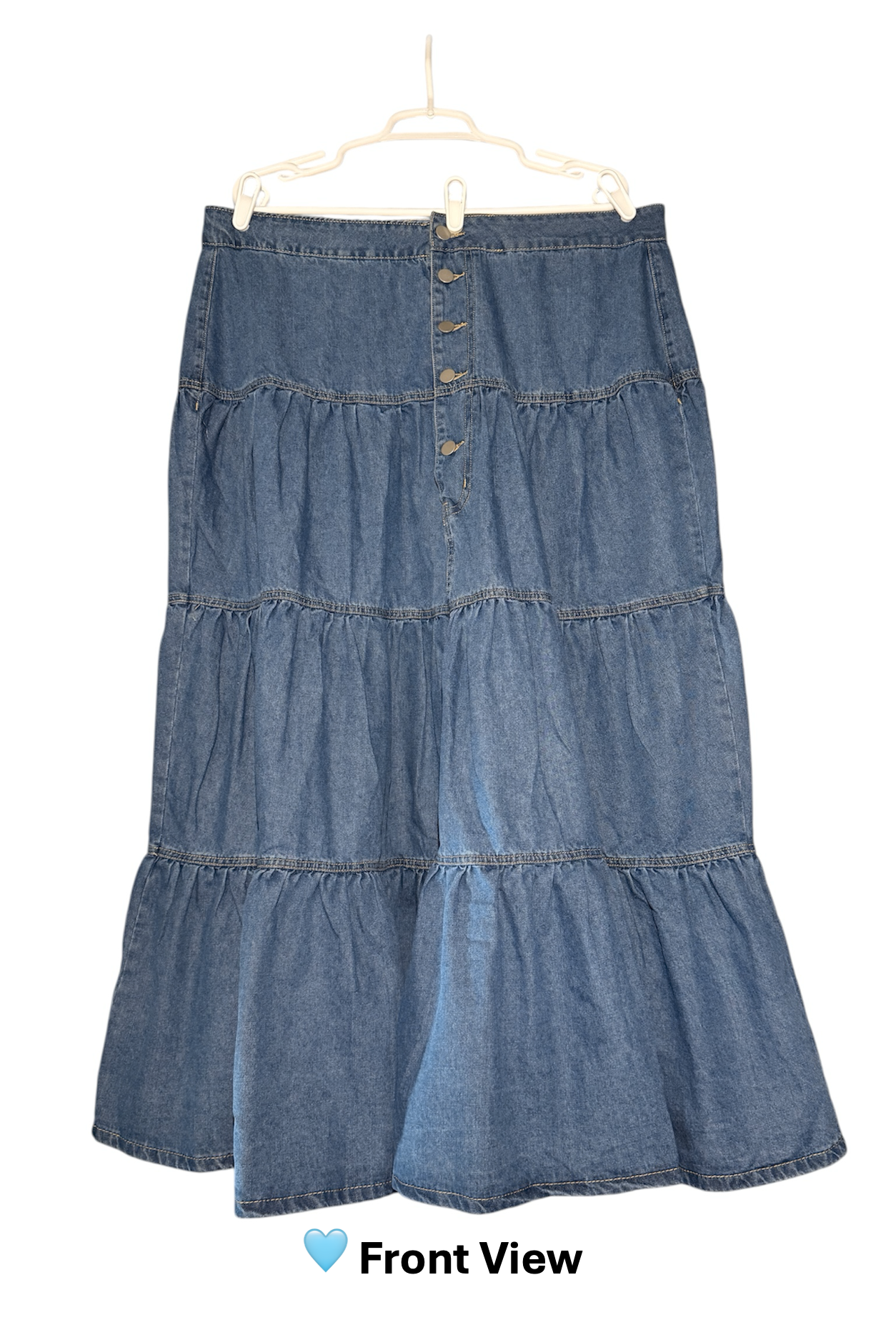 Fashion Nova Doreen Tiered Denim Maxi Skirt – Medium Wash | Size 1X | BellaRosaMariaBoutique™ Exclusive | NWT