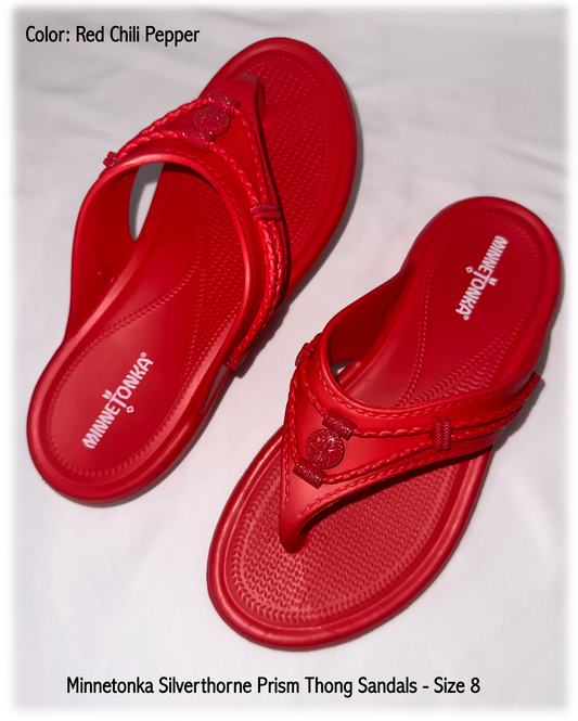 Minnetonka Silverthorne Prism Red Thong Sandal Size-8 Wide Width Women's | 40% Off