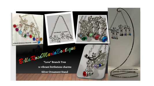 Silver Ornament Stand and Love Branch and 12-Month Birthstone Charm Set | 40% Off