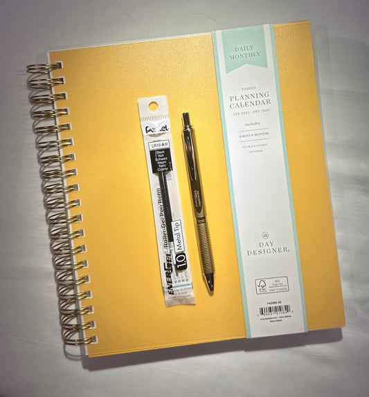 Day Designer 2025 | Large 8x10 | Daily/Monthly Planner & Gold Pen Set | Yellow | 40% Off