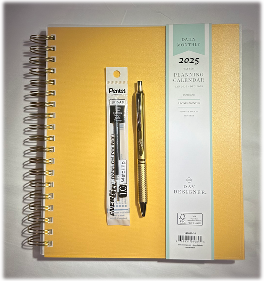 Day Designer 2025 | Large 8x10 | Daily/Monthly Planner & Gold Pen Set | Yellow | 40% Off