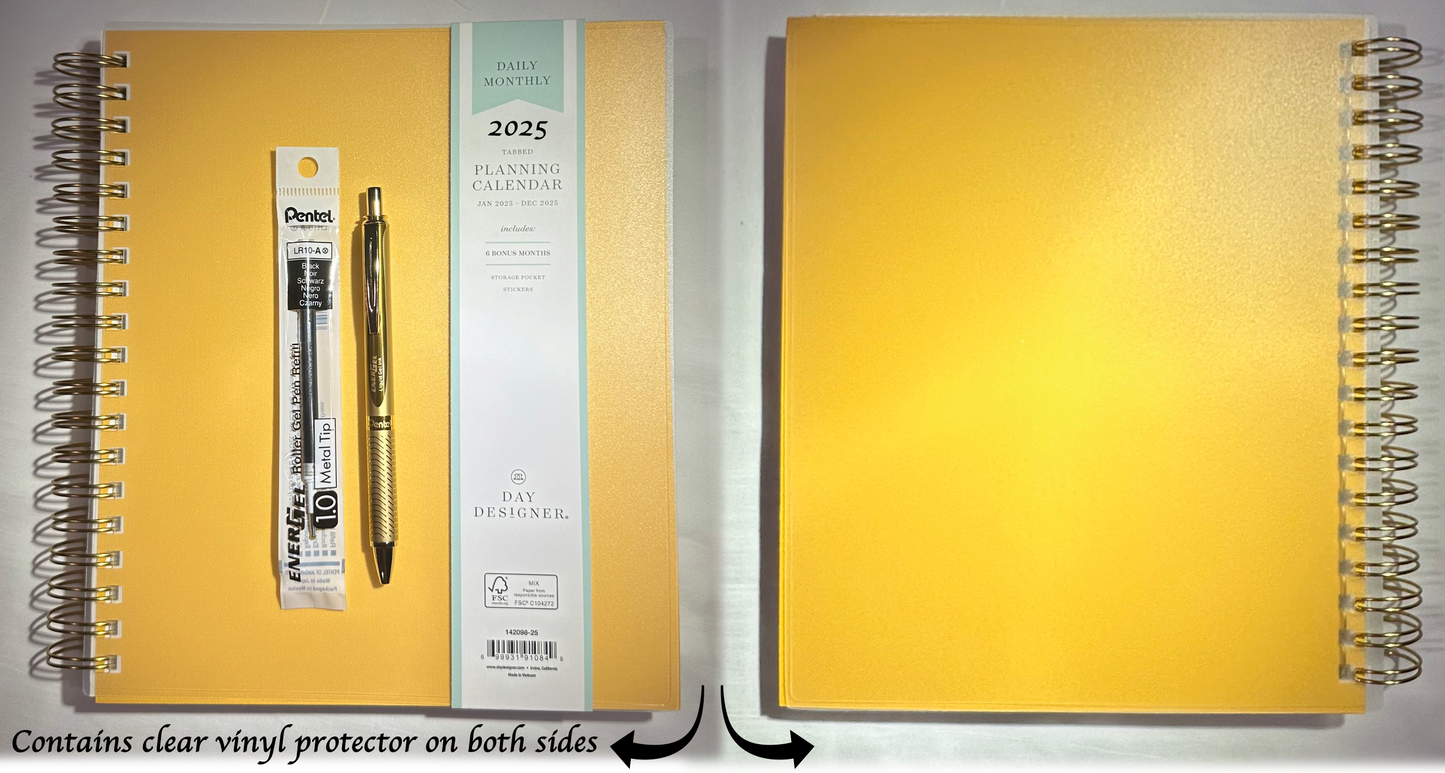 Day Designer 2025 | Large 8x10 | Daily/Monthly Planner & Gold Pen Set | Yellow