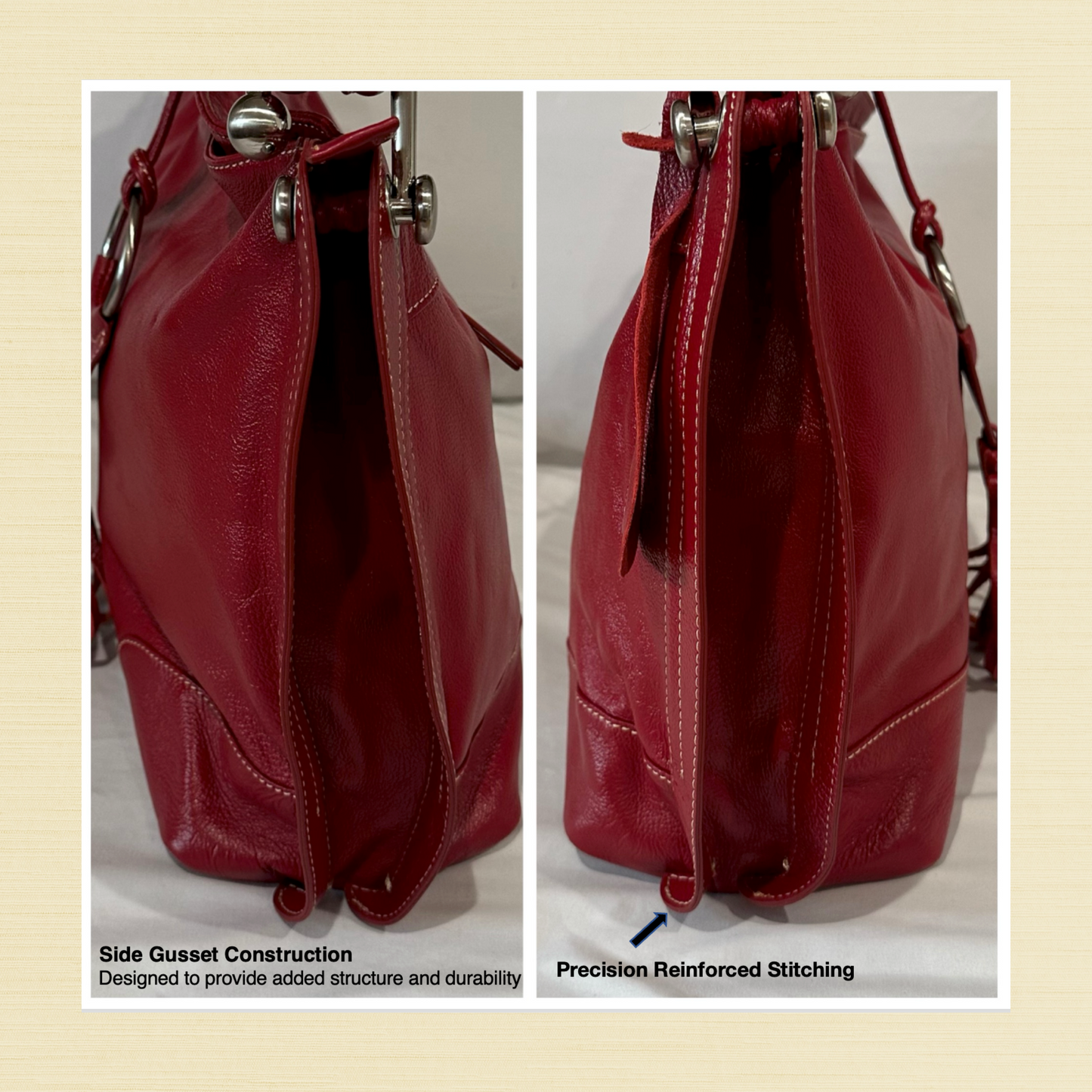 Celsius | Genuine Leather | Red Handbag | Large | Free Shipping! | BellaRosaMariaBoutique Exclusive
