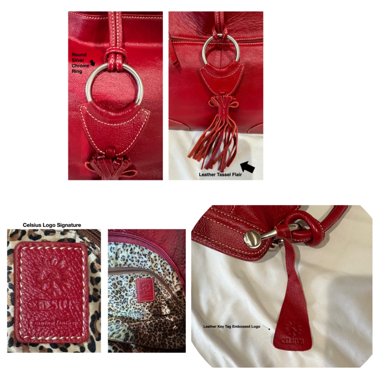 Bella Rosa Maria Boutique | Celsius | Genuine Leather | Red Handbag | Large