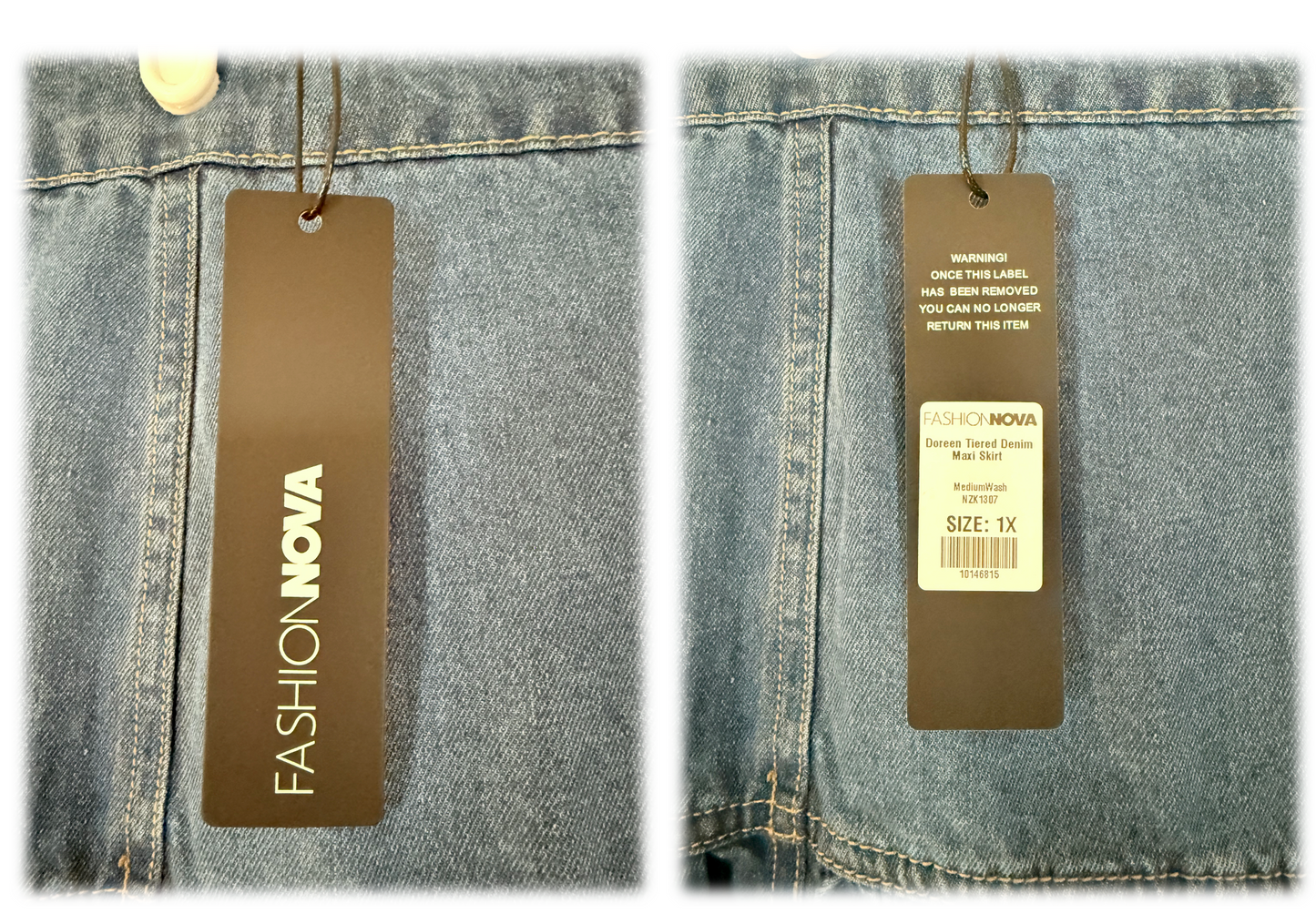 Fashion Nova Doreen Tiered Denim Maxi Skirt – Medium Wash | Size 1X | BellaRosaMariaBoutique™ Exclusive | NWT