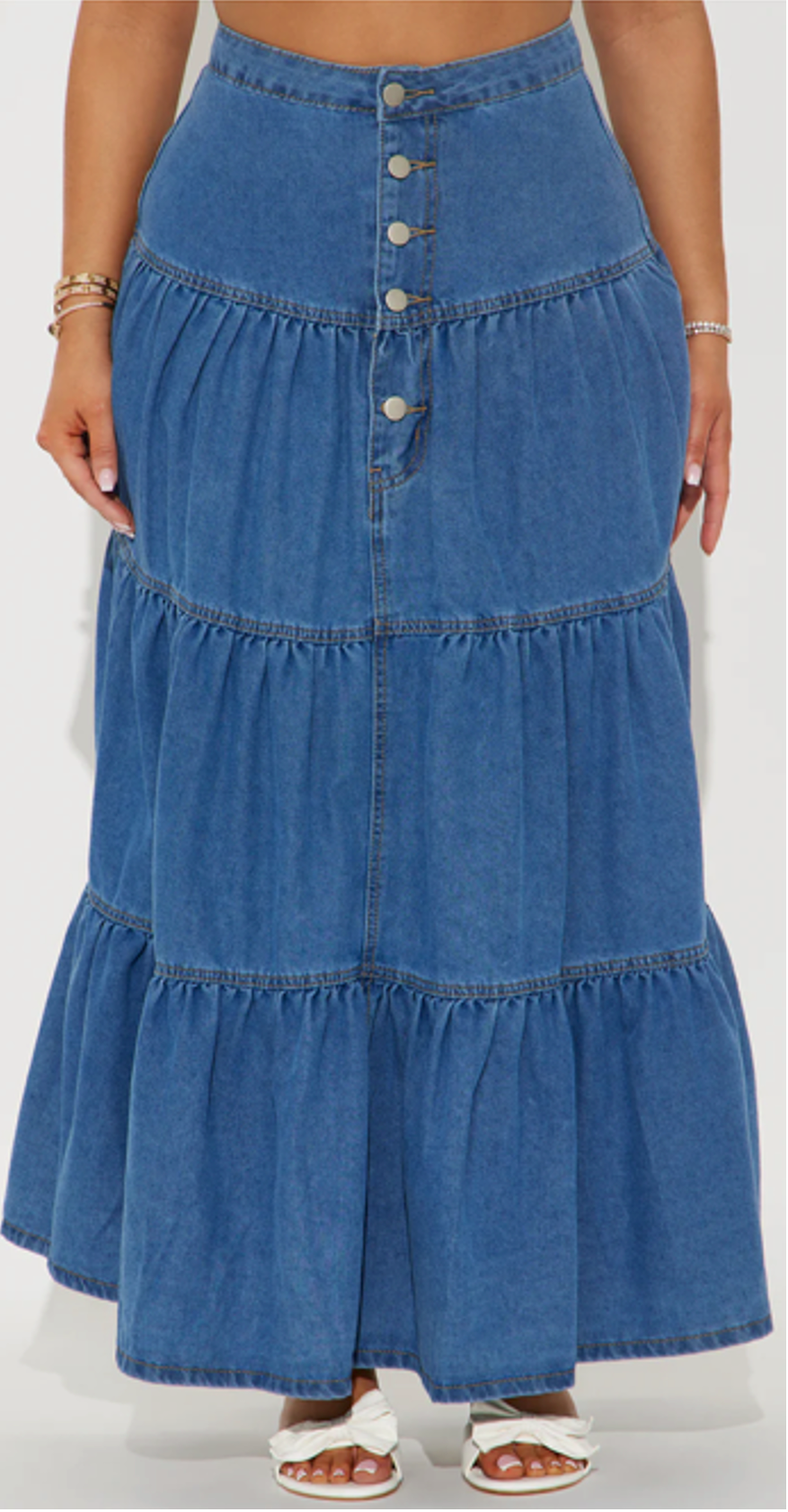 Fashion Nova Doreen Tiered Denim Maxi Skirt – Medium Wash | Size 1X | BellaRosaMariaBoutique™ Exclusive | NWT