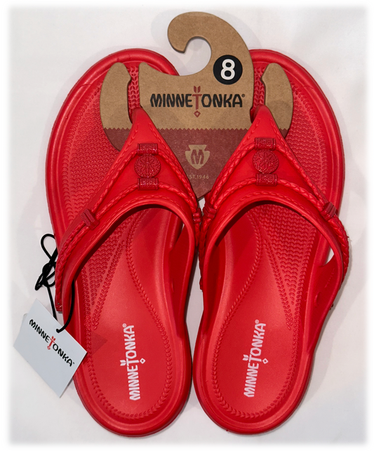 Minnetonka Silverthorne Prism Red Thong Sandal Size-8 Wide Width Women's | 40% Off